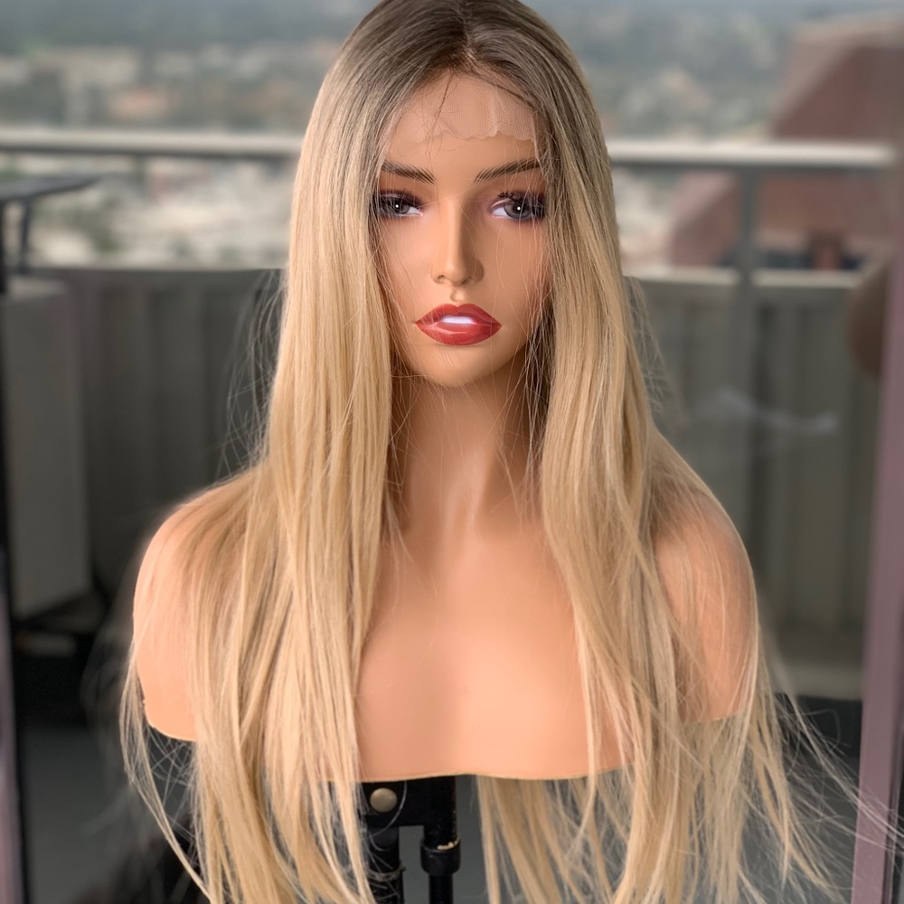 Natural Blonde Human Hair Blend Wig